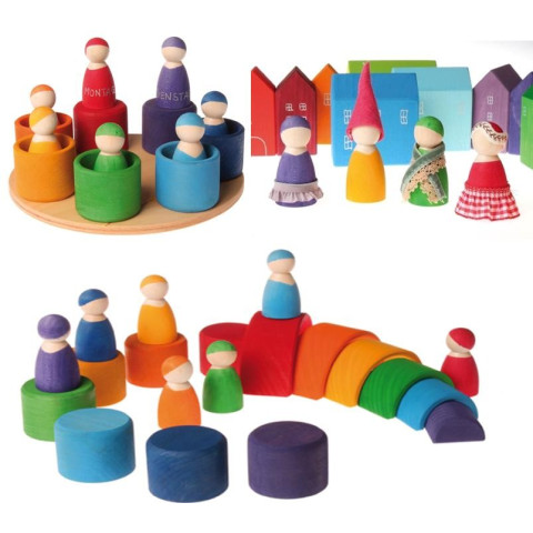 7 amis et leur nid, figurines jouet en boisl de Grimms