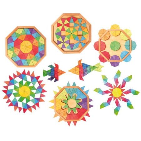 Puzzle octogone 72 pieces, triangles mosaïque, mandala  en bois, Grimm's