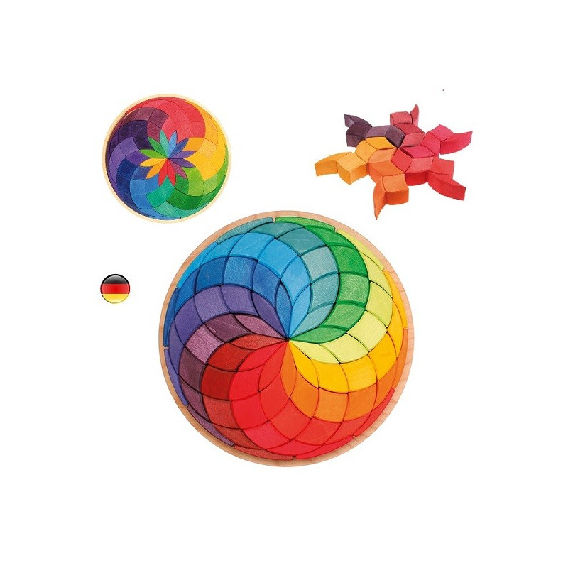 Puzzle Spirale colorée, mandala géant 3D en bois arc en ciel, Grimm's