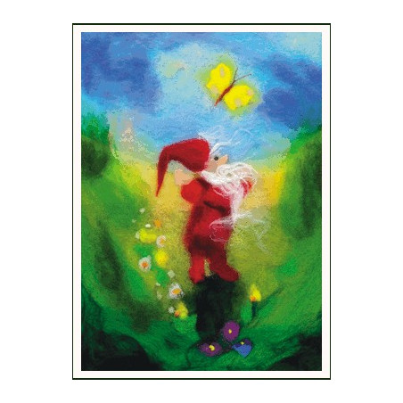 Carte postale Papillon et lutin, tableau de laine imagin editions