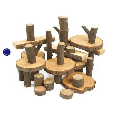 EcoBlocks, blocs rondins de bois,  jeu de construction naturel waldorf steiner de magic wood