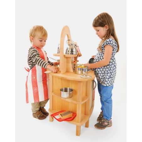 Cuisine enfant avec four et evier, cuisinière  jouet en bois massif gluckskafer