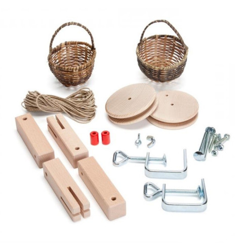 Télépherique 2 corbeilles, kit creatif pour funiculaire en bois, jouet steiner waldorf de kraul