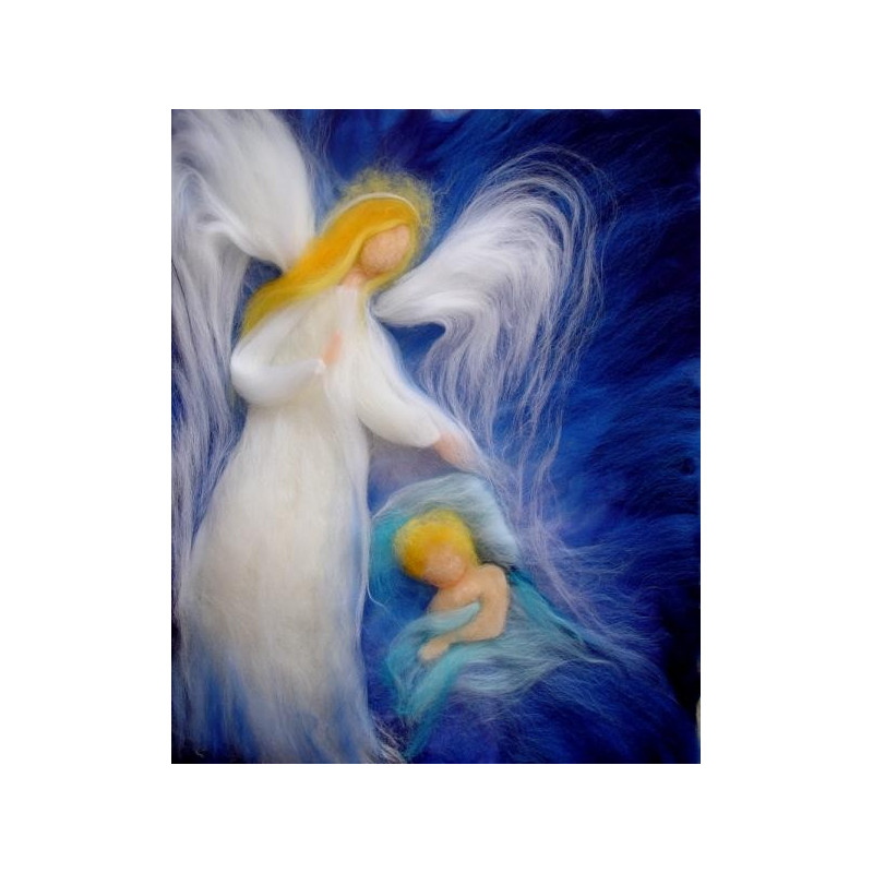 Ange gardien, carte tableau laine feutrée de célia Portail, Rêves en laine