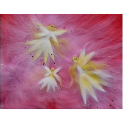 Carte postale  3 fées roses, tableau laine feutrée de célia Portail, Rêves en laine