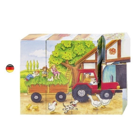 Puzzle saisons à la ferme, 12 cubes en bois, jouet en bois goki strasbourg
