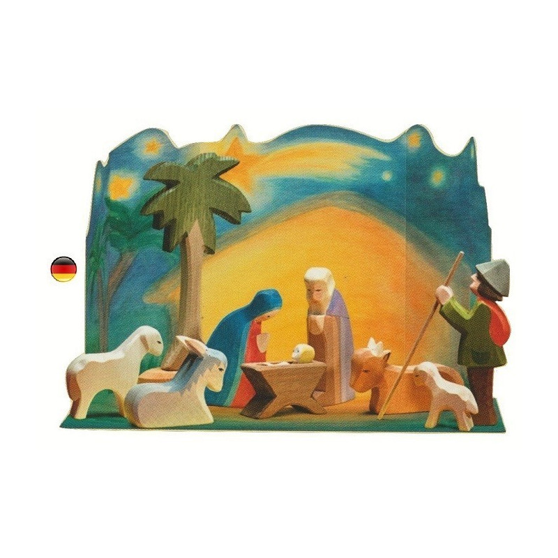 Crèche complète de Noel, et décor diorama, figurines en bois 60205 Ostheimer