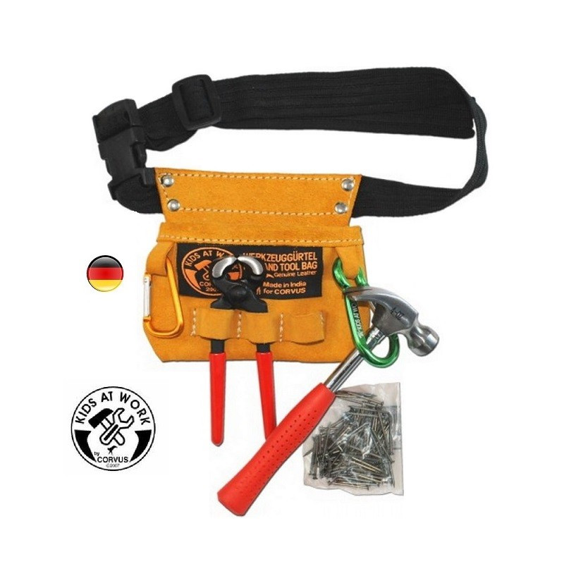 Set de vrais outils pour enfant et ceinture en cuir, jouet steiner waldorf et montessori de corvus à strasbourg