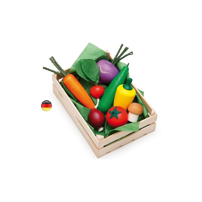 Grande cagette de légumes en bois pour marchande et dinette, jouets en bois ethique steiner waldorf de Erzi strasbourg