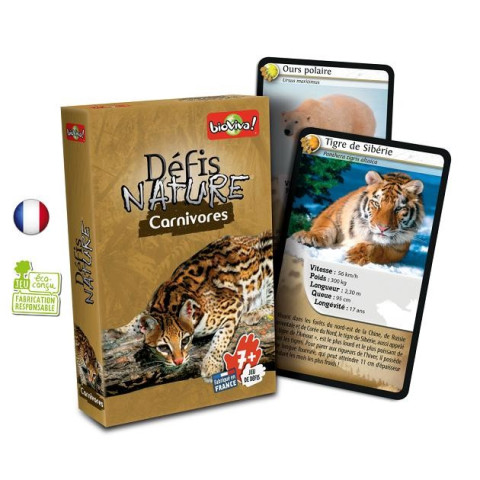Défis nature Carnivores, jeu de cartes instructif et amusant sur la nature et les animaux sauvages de Bioviva france