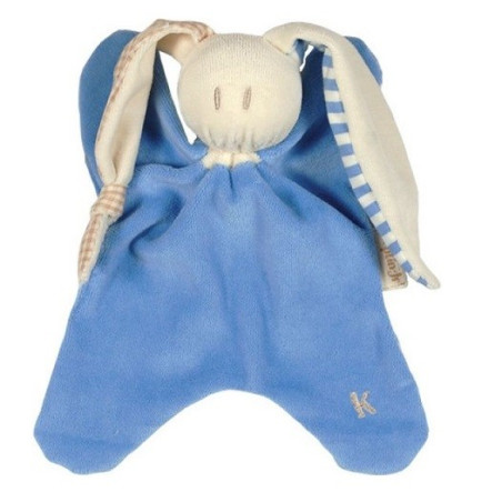 Doudou Nicky zmooz bleu, lapin pour bébé en coton bio Keptin Jr