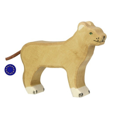 Figurine lionne, animal jouet en bois steiner waldorf et montessori Holztiger