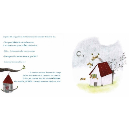 L'oiseau, l'enfant et le chat, livre illustré pour penser à l'endroit