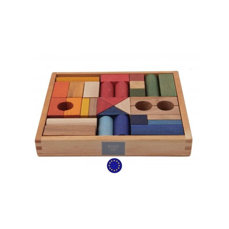 cubes de construction en bois, 30 blocs colorés naturel, jouet ecologique steiner waldorf de wooden story