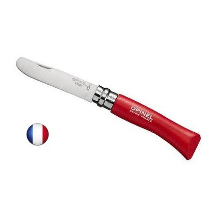 Opinel rouge, premier couteau pour enfant, canif à bout rond securisé , fait en France