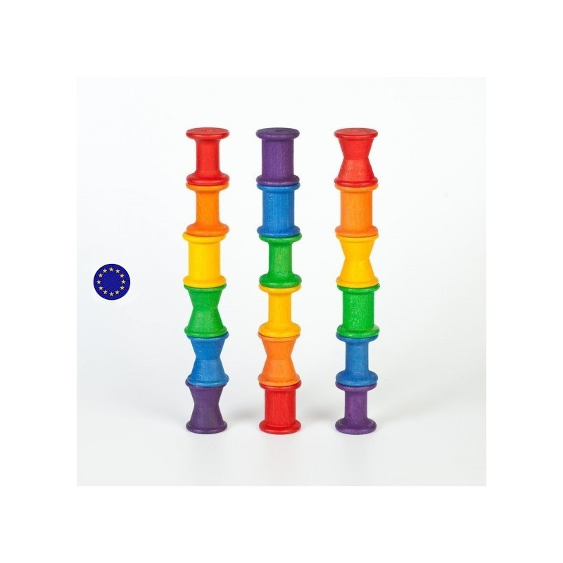 18 bobines bois coloré, jouet libre steiner waldorf montessori Grapat