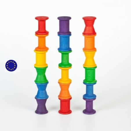 18 bobines bois coloré, jouet libre steiner waldorf montessori Grapat