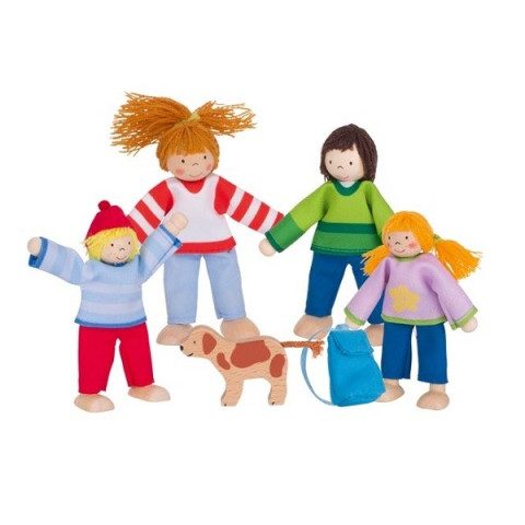 famille vacances camping, mini poupées flexibles articulées pour maison de poupee en bois, de goki
