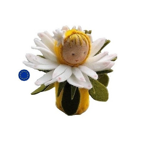 kit poupée fleur paquerette, en feutrine pour table de saison steiner waldorf, de witte engel