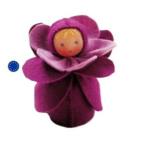 kit poupée fleur violette, en feutrine pour table de saison steiner waldorf, de witte engel
