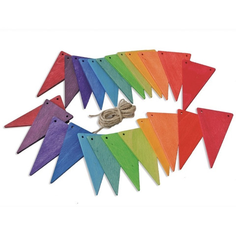 Guirlande de fanions arc en ciel en bois, decoration drapeaux ecologique et ethique Grimm's