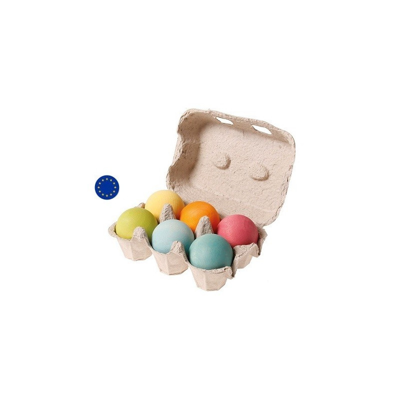 Boules pastel en bois, boite de 6 balles,  jouet ecologique et ethique Grimms
