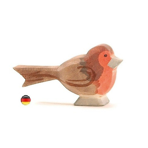 Figurine rouge gorge, oiseau jouet en bois ecologique steiner waldorf, Ostheimer