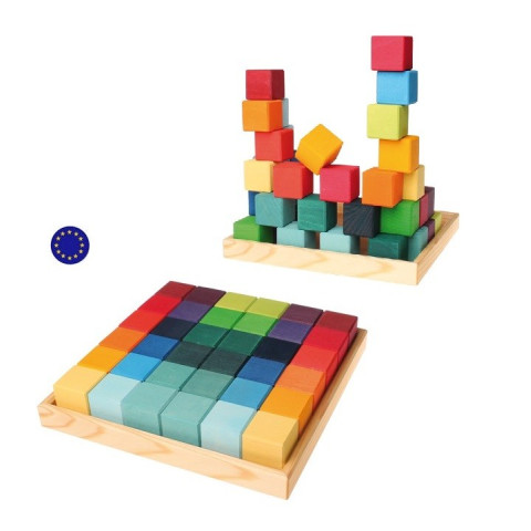 Cubes Mosaïque, jeu de construction d'eveil en bois steiner montessori Grimm's