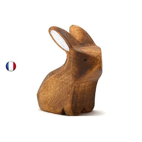 Figurine lapin brun assis jouet en bois steiner waldorf de brin d'ours