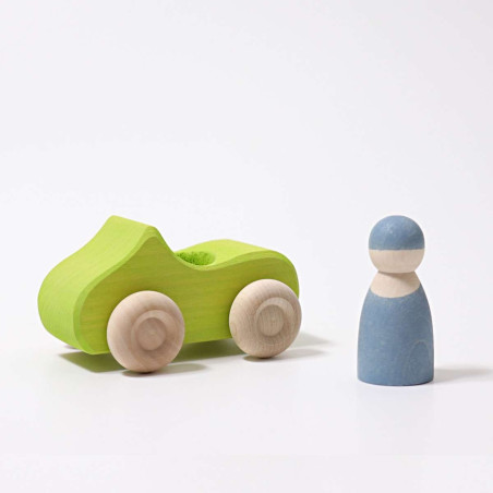Voiture verte avec figurine conducteur amovible, jouet en bois ecologique steiner Grimm's