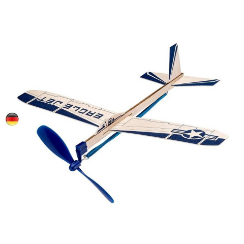 Avion planeur à moteur élastique en balsa, jouet en bois goki bartl allemagne