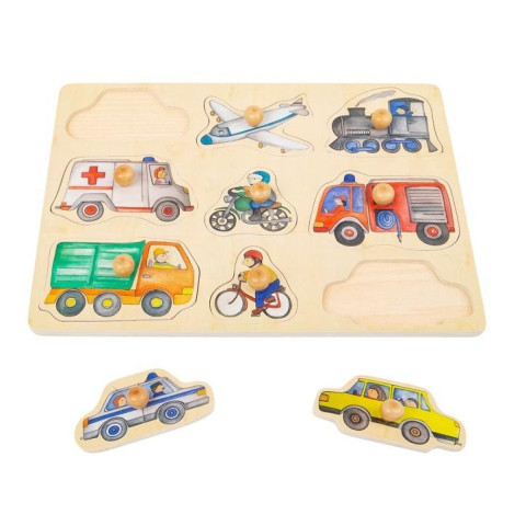 Puzzle à encastrer vehicules et voiture, jouet d'eveil en bois bébé écologique de legler