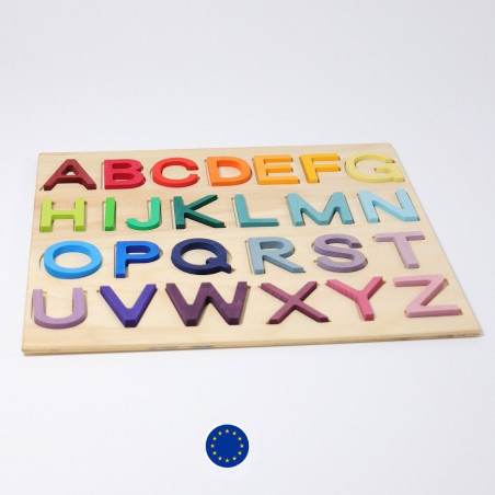 Puzzle alphabet en bois coloré, jouet en bois ecologique de Grimm's