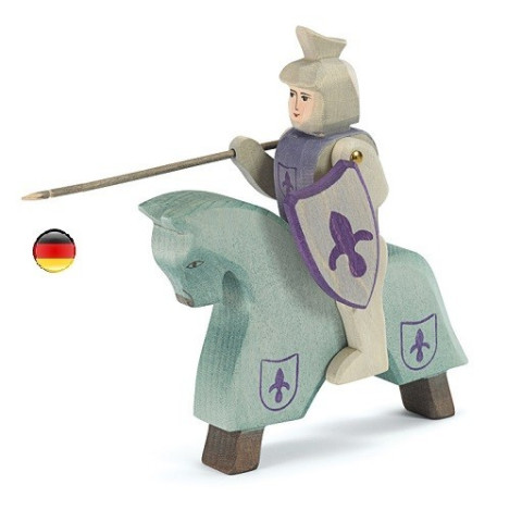 Chevalier bleu et cheval, figurine en bois pour le chateau, jouet en bois waldorf steiner de ostheimer