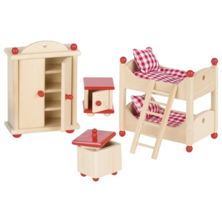 Meubles pour maison de poupée : la chambre des enfants, jouet en bois steiner waldorf de goki