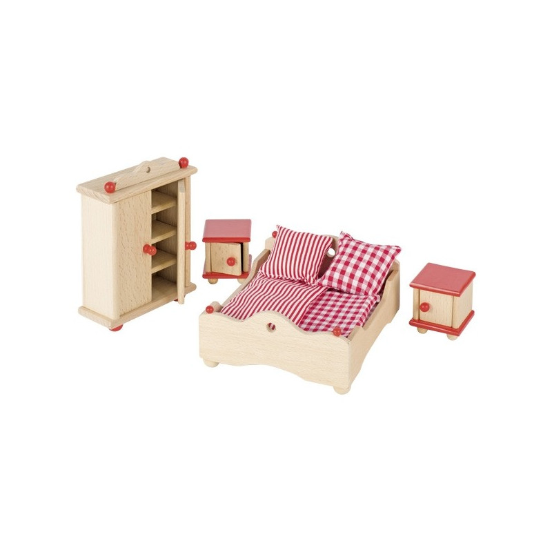 Meubles pour maison de poupée : la chambre des parents, jouet en bois steiner waldorf de goki