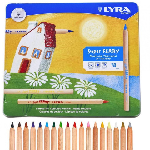 Boite metal de 18 Crayons de couleur super ferby, grande qualité  en bois de Lyra