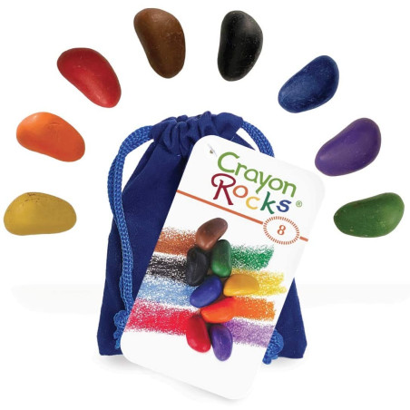 Crayon Rocks, 8 cailloux colorés, bloc de cire vegetale pour coloriage et dessin steiner waldorf et montessori