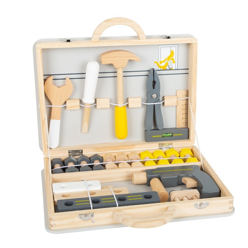 valise, boite caisse à outilsavec perceuse, jouet en bois Lino miniwob