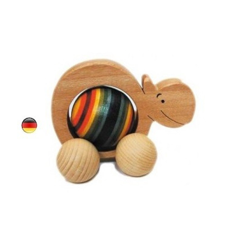 Hippopotame à boule arc en ciel, jouet à pousser en bois