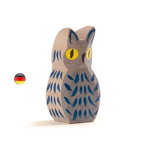 Figurine hibou bleu, owl, animal, jouet en bois steiner waldorf Ostheimer