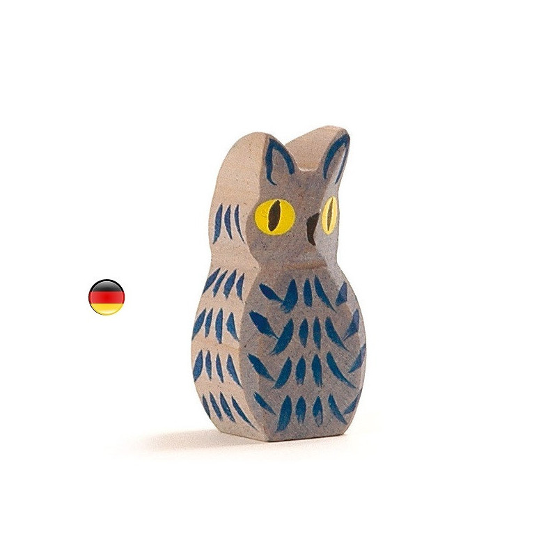 Figurine hibou bleu, owl, animal, jouet en bois steiner waldorf Ostheimer