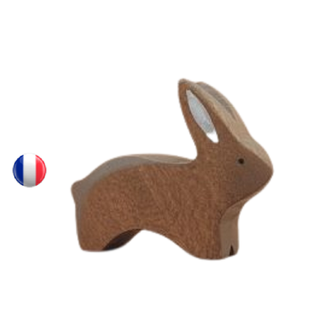 figurine lapin brun qui court, jouet en bois ecologique et ethique de brin d'ours alsace france