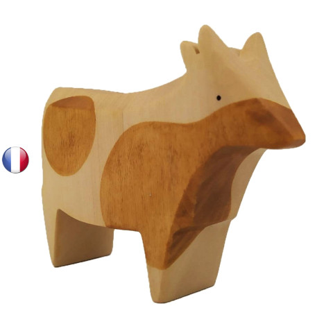 Figurine vache rousse, jouet en bois steiner waldorf de brin d'ours