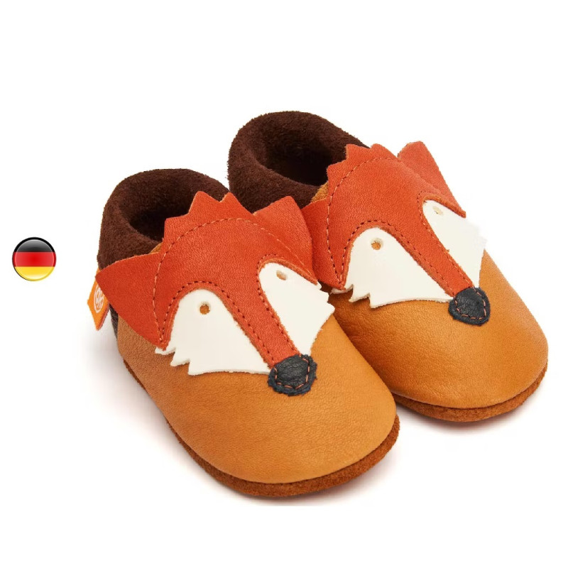 Renard Fox Chaussons en cuir souple ecologique orangenkinder