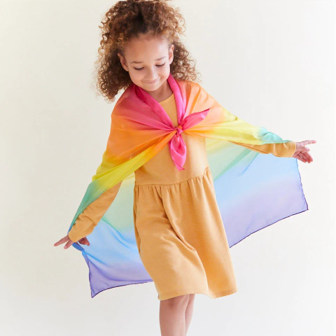 Grand foulard carré arc en ciel en soie, enchanted playsilks rainbow sarah silks