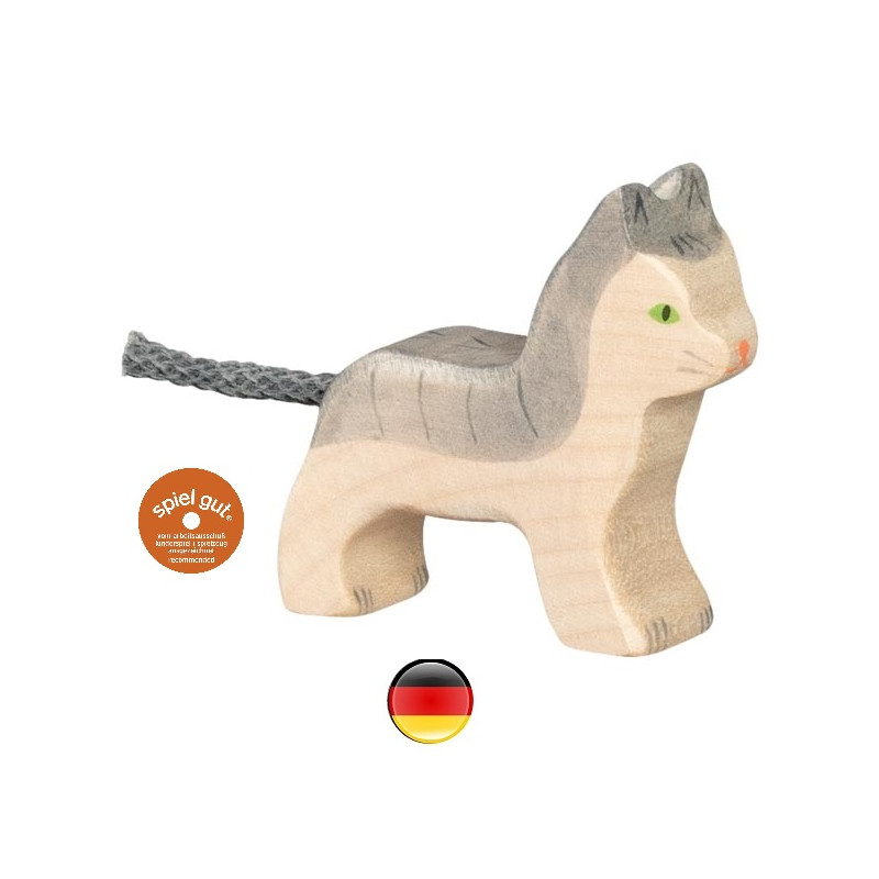 figurine chat gris, jouet en bois ecologique holztiger goki