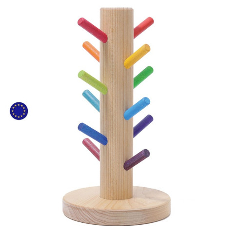 Arbre à anneaux, jeu de tri et associations de couleurs , jouet en bois ecologique montessori Grimm's