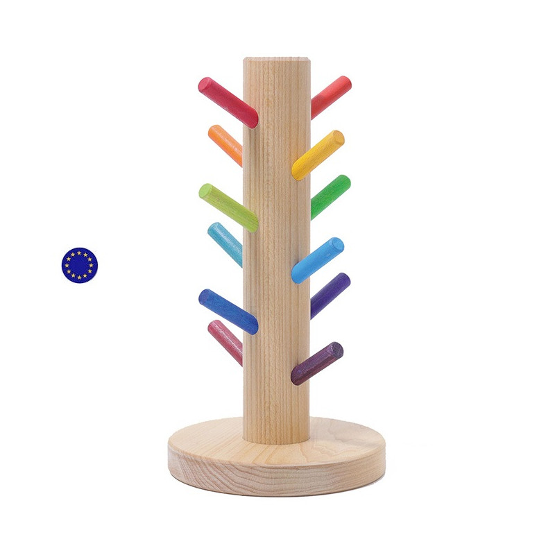 Arbre à anneaux, jeu de tri et associations de couleurs , jouet en bois ecologique montessori Grimm's