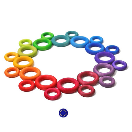 24 anneaux colorés pour créer, trier, associer, un jeu libre, jouet en bois waldorf steiner montessori Grimm's